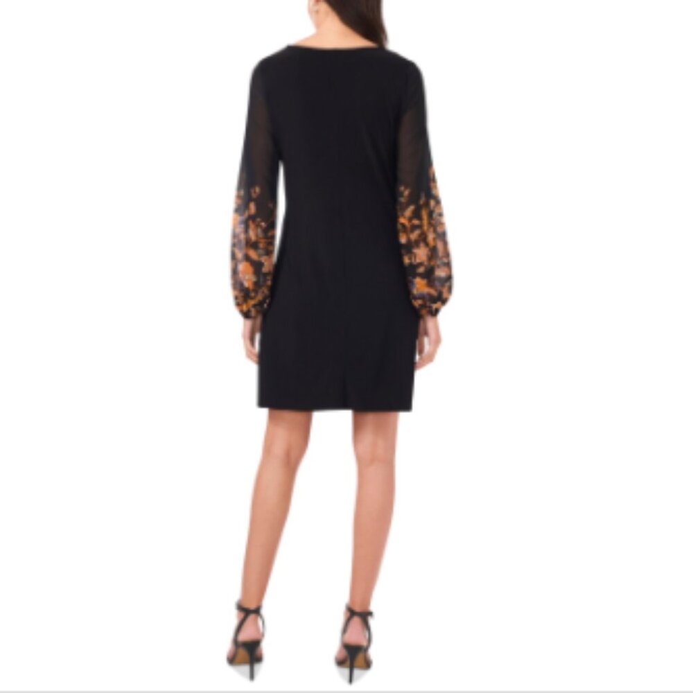 Msk Petite Round-Neck Contrast-Long-Sleeve Shift - Black 001 - Picture 4 of 4